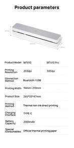 HPRT MT610 Portable Wireless Printer: Mini Bluetooth Wireless Printer For A4 Thermal Paper Printing, Compatible With IOS, Android, And Laptops, Inkless Black And White Printing For Students, Homes, And Offices. - Off-white - View 9