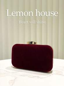 1 chiếc túi xách hình hộp màu đỏ tía sang trọng, tối giản, màu trơn, có dây xích kim loại, thích hợp cho tiệc cocktail, đám cưới, sinh nhật, ngày Valentine và các dịp khác. - Màu Đỏ Sâu - Xem 4