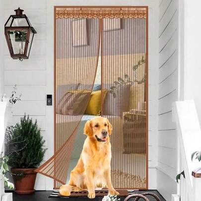 AIYYIPA Automatic Magnetic Screen Door - Summer Brown Mesh Breathable Curtain, No Drilling Installation, Pet Friendly Polyester Mesh, Suitable For Bedroom, Kitchen, Living Room, Dining Room, Balcony - Indoor/Outdoor Use, Anti-Mosquito Barrier, Modern Home Decor, Easy Installation Design