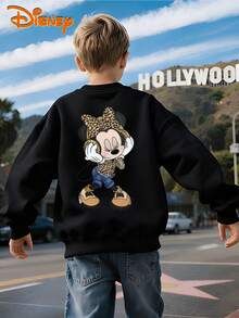 Disney Minnie Mouse Leopard Print Black Crewneck Sweatshirt, Edgy Animal Print Design, Double-Sided Design, Soft Fleece Lining, Oversized Fit,  Casual Style, Perfect For Kids & Fans, Unisex - màu đen - Xem 1