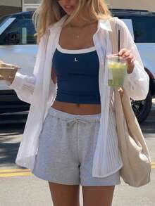 1件女士夏季轻薄透明白色条纹长袖休闲度假风衬衫 - 白色 - 查看 2