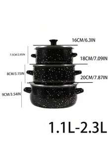 3pcs Multi-Size Enamel Soup Pot Set, Double-Ear Soup Pot With Starry Pattern, Outdoor Picnic Pot, Enamel Stew Pot, Small Stew Pot, Ramen Pot, Oil Pot With Lid, Baby Food Pot, Multi-Color 3pcs Enamel Cookware Set, Thick Double-Ear Enamel Cooking Pot, Multi-Purpose For Gas & Induction Cooktop, Enamel Pot With Lid And Handles - Caliber 6.3IN-7.87IN - View 2