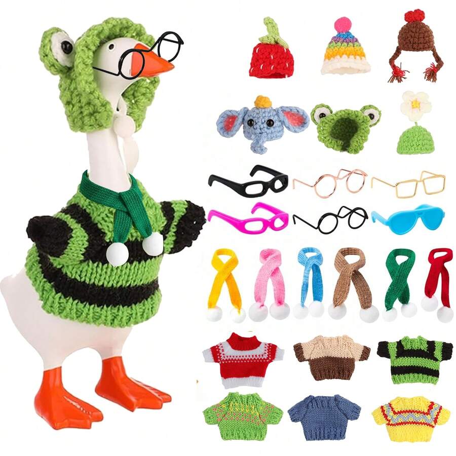 Desk Goose Outfit For Mini Goose Statue Knitted Sweater And Hat Costume Set For Party Supplies - Multicolor - View 1