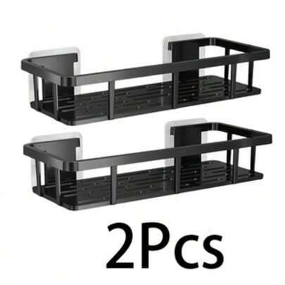 2 piezas Estantería de ducha sin taladro - Capacidad grande a prueba de agua y óxido, estante de almacenamiento para baño, organizador de pared adhesivo ahorra espacio, apto para cocina y baño - Regalo perfecto para inauguración de casa/Navidad (Negro moderno)