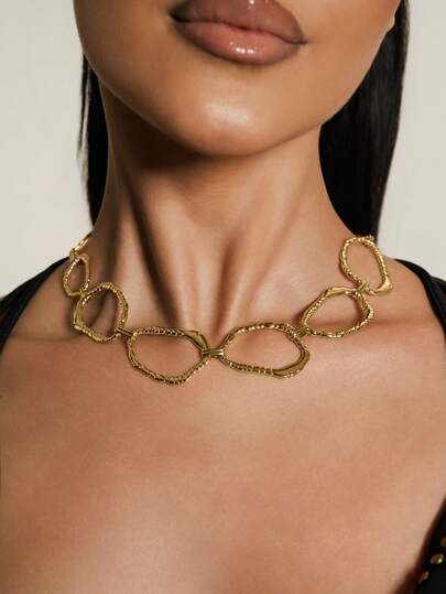 1pc Fashion Geometric Circle Patchwork Chain Necklace, Asymmetrical O-Ring Clavicle Chain, Suitable For Women's Daily, Date, Vacation, Wedding, Holiday Wear, Casual And Special Occasions