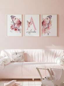 3pcs Customized Name Art Poster, Personalized Name Butterfly Wall Painting, Romantic Floral Print, Beautiful Hanging Painting, Pink Flower Wall Art, Decor For Girl's Room, Birthday Gift, Frameless Gift, Graduation Gift, Multifunctional, High Quality, Colorful, Modern, Customizable, Personalized, Unique, Ideal Gift For Her, Anniversary, Valentine's Day, Mother's Day, Birthday, Father's Day, Graduation, Wedding, Housewarming, Home Decor, Customized Wall Art,Home Decor Living Room - Brown - View 21