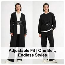 Y2K 双环扣宽腰带 黑色亮面 PU 皮革 辣妹风束腰带 - 雙圈 - 查看 5