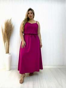 Plus Size Long Crepe Dress With Thin Straps And Belt De 2026 FL-V54 - 紫色 - 查看 1