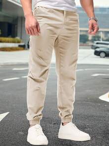Shendy Vendy Pantalones Jogger Con Puños Y Cintura Elástica Con Cordón Y Bolsillos Inclinados Sueltos Para Hombre - Blanco - Ver 2