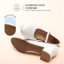 Women's Mary Jane Chunky Low Heels Comfortable Slip On Dress Shoes Closed Round Toe Casual Versatile Work Pumps Flats Shoes - 白色 - 查看 5
