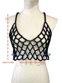 DEKUNER 1件新款韩版简约仿珍珠身体链，可爱串珠项链，适合搭配西装外套或毛衣 - 黑色 - 查看 7