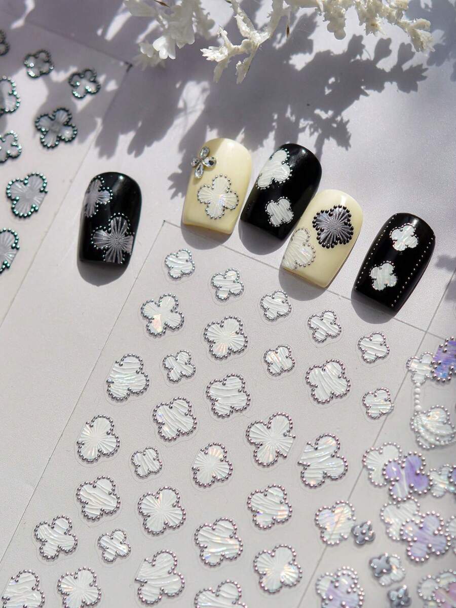 1片装现代简约优雅树叶图案美甲贴纸,3D春季美甲装饰贴纸 - 彩色 - 查看 1