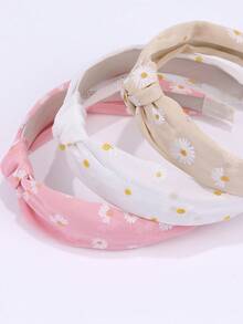 3pcs Daisy Headbands, Elegant Hair Accessories For Girls And Teenagers, Daily Wear - Multicolor - View 4