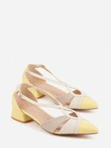 Sapatos de salto vazado com tiras metálicas - Amarelo - Ver 5