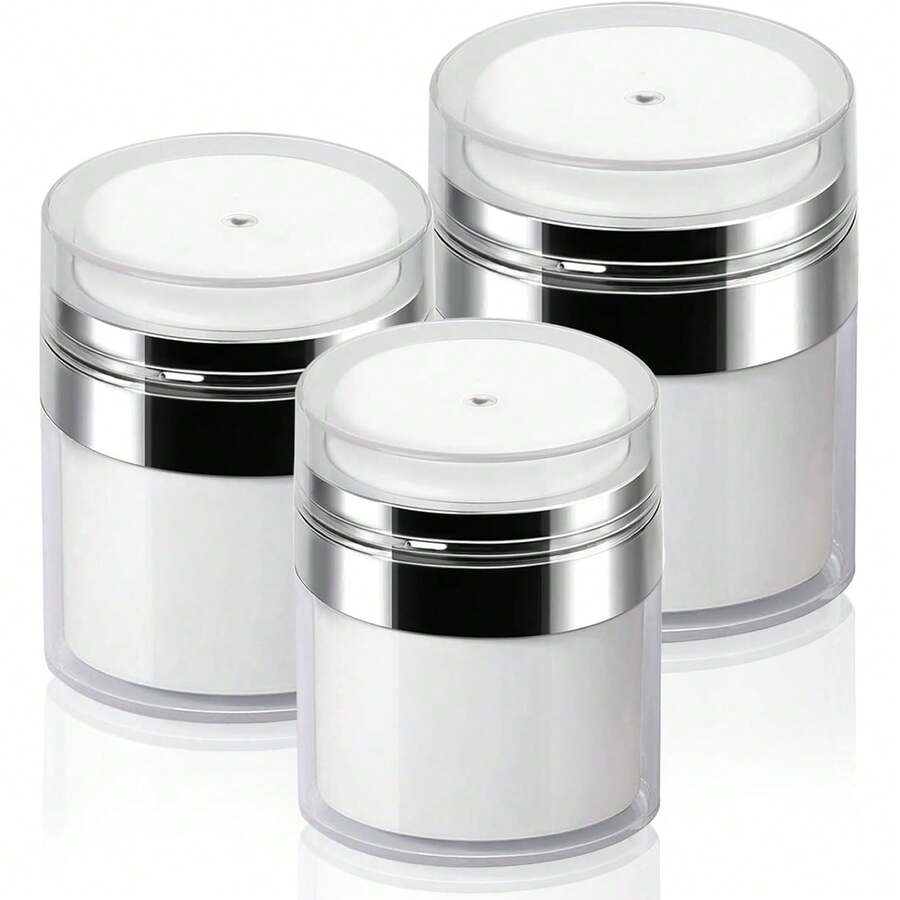 3 Pcs Airless Pump Jars Mixed, Empty Makeup Containers, Refillable Vacuum Bottle Dispenser For Cream, Travel Bottles For Toiletries, Leak Proof Air Pump Jar For Cream Lotion, Eye Cream, Liquid, Foundation, Shampoo - 3 件裝 - 查看 1