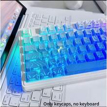 130+ Keycaps Set, Gradient Foggy Blue Contour Line Keycaps (Keycaps Only), Crack Lighting Side-Printed Keycaps Compatible With 104/98/87/75/68/64/61 Keys - Baby Blue - View 7