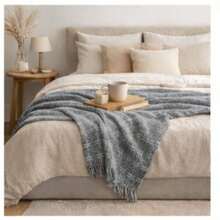 Luxurious Striped Sofa Throw 180x240 Handmade Decoration - gris con línea blanca - View 6
