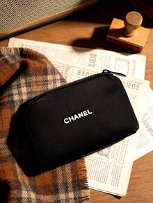 CHANEL Material, Cosmetic Bag, Spacer Cotton, Coin Purse, Lipstick Case, Key Pouch, Zipper Bag, Storage Pouch - Black - View 3