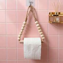 1 Stück Bauernhaus-Stil Papierlose Tuchhalter & Handtuchhalter - Holzfurnier Badezimmer Aufbewahrungsregal, Juteseil & Holzkugel System, rustikales Badezimmer Accessoire (passend für Rollenpapiertücher), Taschentuchbox - Verschiedenfarbig - Übersicht 4