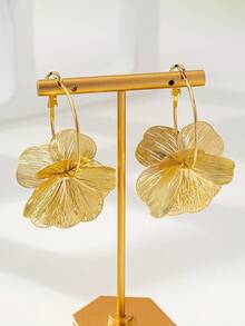 1 Pair Of New Exaggerated Metal Hollow Double Golden Earrings - Gold - View 3