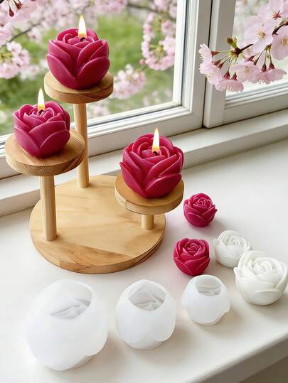 3pcs Rose Flower Wax Candle Silicone Mold DIY Fragrance Stone Decor Mold, Flower Shaped Mold For Holiday Gifts Like Valentine's Day, Mother's Day, Easter