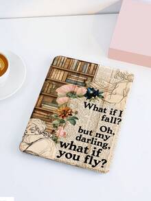 1pc Brown Bookshelf Slogan Pattern Tablet Protective Case With Pencil Slot, Shockproof, Tri-Fold Tablet Stand Protective Shell, Compatible With 10.2", Pro 11" 2021/2020/10th Gen, (A16) 11" 11th Gen 2025, 8th/9th/10th Gen, Galaxy Tab A8 10.5" 2022, Matepad 10.4"/Tab, Support Sleep/Wake, Romantic Personalized Gift - Multicolor - View 3