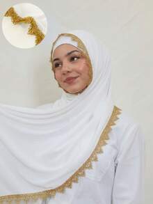 1条奢华金色刺绣装饰黑色头巾,优雅复古风格女士头巾,时尚披肩围巾,适合休闲聚会、旅行装扮等场合。 - 彩色 - 查看 14