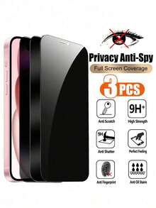 Kit com 3 películas protetoras de tela de vidro temperado anti-espionagem para privacidade, compatíveis com 17 Pro Max/17 Air/17 Pro/17/16 Pro Max/16/16 Pro/16 Plus/16 Edge/15/14/13 Mini/12/11/X. - Preto - Ver 37