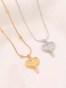 1件不锈钢锆石心形吊坠项链，时尚18K镀金串珠蛇形链项链，女士珠宝礼品 - 項鍊 - 查看 2