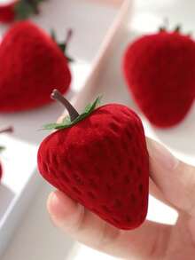Strawberry-Shaped Ring Box With Soft Cushioning Interior & Realistic Leafy Stem - Elegant Red & White Contemporary Jewelry Storage Case For Wedding Bands, Engagement Rings, Valentine's Gift - Synthetic Faux Leather-Like Material, Compact Proposal Box For Couples, Girlfriend, Boyfriend - Multicolor - View 13