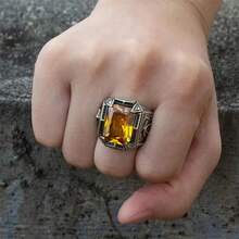 Classic Retro Yellow Men's Ring Silver Carving Logo Pattern Steampunk Ring Birthday Gift Party Gothic Jewelry Gift - Three-diameter Cassette - View 7