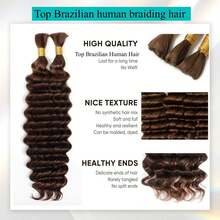 Tóc giả bện sóng sâu, tóc thật nguyên chất, dài 20 inch, không có mối nối, 100g, 2 bó, 100% tóc thật nguyên chất Brazil, kiểu xoăn Boho, tóc thật gợn sóng tự nhiên màu đen. - S4 - Xem 4