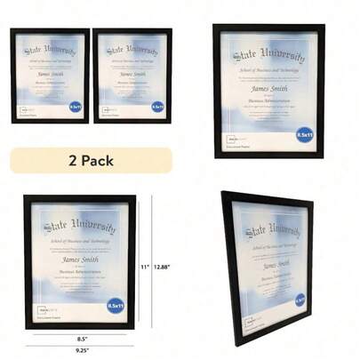 2-Pack 8.5x11 Black Document Frame For Wall Display With Clear Glass Front And Hanging Hardware, Perfect For Certificates, Diplomas, Photos, And Awards As Home Office Or Classroom Decor