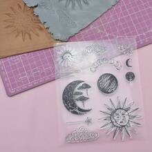 卡通日月星空浮雕纹理印章，陶瓷杯罐盘DIY制作工具，软陶雕塑创意礼品模具，可重复使用浮雕图案印模 - clear - 查看 3