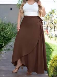 Wrap Skirt In Viscose Linen, Plus Size, Various Colors - Rust Brown - View 2