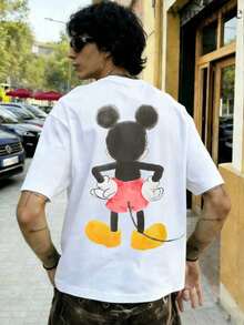 Disney Printed T-Shirt,Men's Mickey Mouse Front And Back Print T-Shirt,Unisex,High-Quality Pure Cotton T-Shirt,Suitable For All Seasons, Comfortable And Breathable| Exquisite Design | The Best Choice For Giving Gifts - trắng - Xem 2