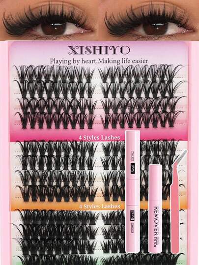 自然款假睫毛嫁接套装：288片假睫毛，单根假睫毛，含胶水和睫毛镊子，适合在家DIY嫁接睫毛。