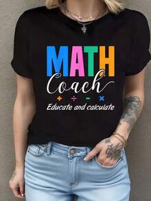 Camiseta de entrenador de matemáticas Educate and Calculate, camiseta de cuello redondo para mujer Camiseta de manga corta de algodón de 220 g, impresión por una cara - Negro - Ver 7