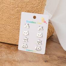 4对/套极简风格动物耳钉，不锈钢时尚饰品，可爱动物造型派对周年纪念耳环，适合女性日常佩戴。 - ZH103 - 查看 4