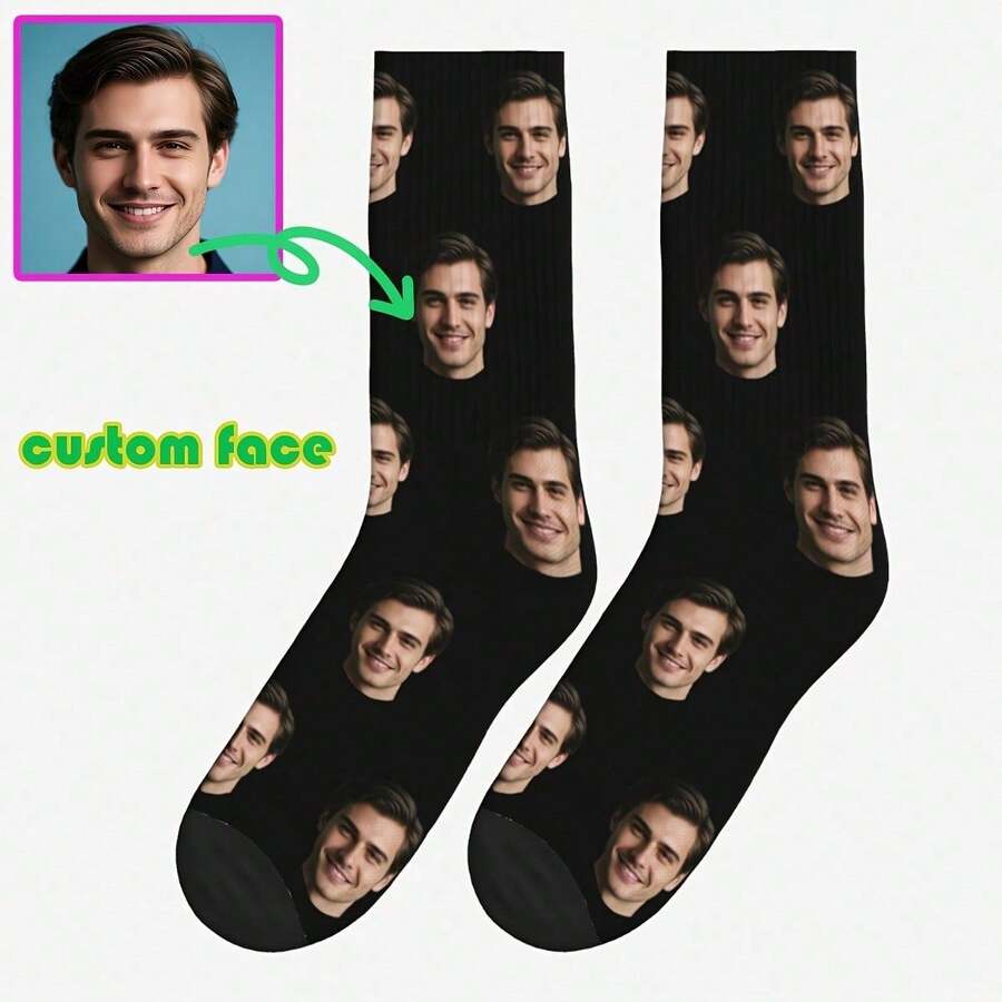 Customized Men's Mid-Tube DIY Photo Portraits, Sexualized Novelties - The Perfect Gift For Your Boyfriend Or Partner, Parent/Mother, Birthday Or Special Occasion - đen - Xem 1