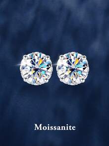 2 piezas Pendientes de botón de moissanita de plata de ley 925 de lujo de 0.5-1 quilates, adecuados para uso diario, viajes, fiestas, vacaciones, cumpleaños, Año Nuevo, San Valentín, Día de la Madre, aniversario de boda, compromiso, regalo de joyería de Navidad para mujeres - Plateado - Ver 5