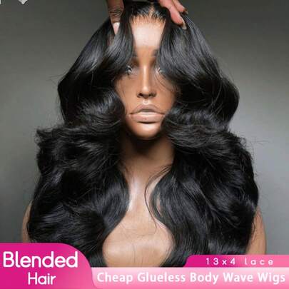 PQL 180% 密度 24 英寸自然黑色 13x4 13x6 高清透明蕾丝前置波浪卷假发 预拔发际线假发 24 英寸无胶波浪卷真人发混纺女士时尚假发 适合日常佩戴或聚会