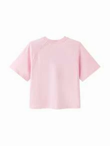 Balabala Girls' Short Sleeve T-Shirt, Cotton Fabric, Moisture-Wicking Quick-Dry Printed Top - Pink - View 2