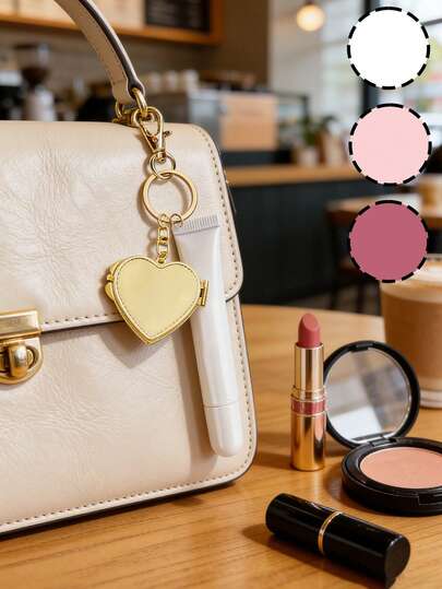 1pc Mirror And Lip Gloss Keychain,Bag Charm,Decorative Wallet Backpack Accessories, Earphone Bag Accessories, Ring Buckle Decorative Keychain For Luggage And Cars - Single Piece Accessory With Mirror And Romantic Elements,Beauty And Fashion Items,Back To School Season, Summer Perfect Gift For Ramadan, Eid, Valentine's Day, Christmas, Or Thanksgiving.