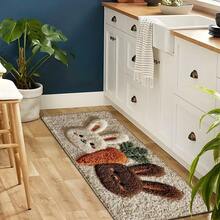 2D Rabbit And Carrot Flat Print Pattern Rug, Soft Washable Floor Mat For Entryway, Porch, Indoor - Living Room, Bathroom, Bedroom, Game Room, Laundry Room, Dorm Decor - Multicolor - View 4