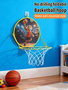 No-Drill Hanging Children's Basketball Hoop, Indoor Foldable Wall-Mounted Basketball Rim, Boys' Sports Educational Physical Training Toy, Back To School Outdoor Activity Gift, Thanksgiving Christmas Halloween Birthday Surprise Gift Set (Ball Not Included) - Multicolor - View 2