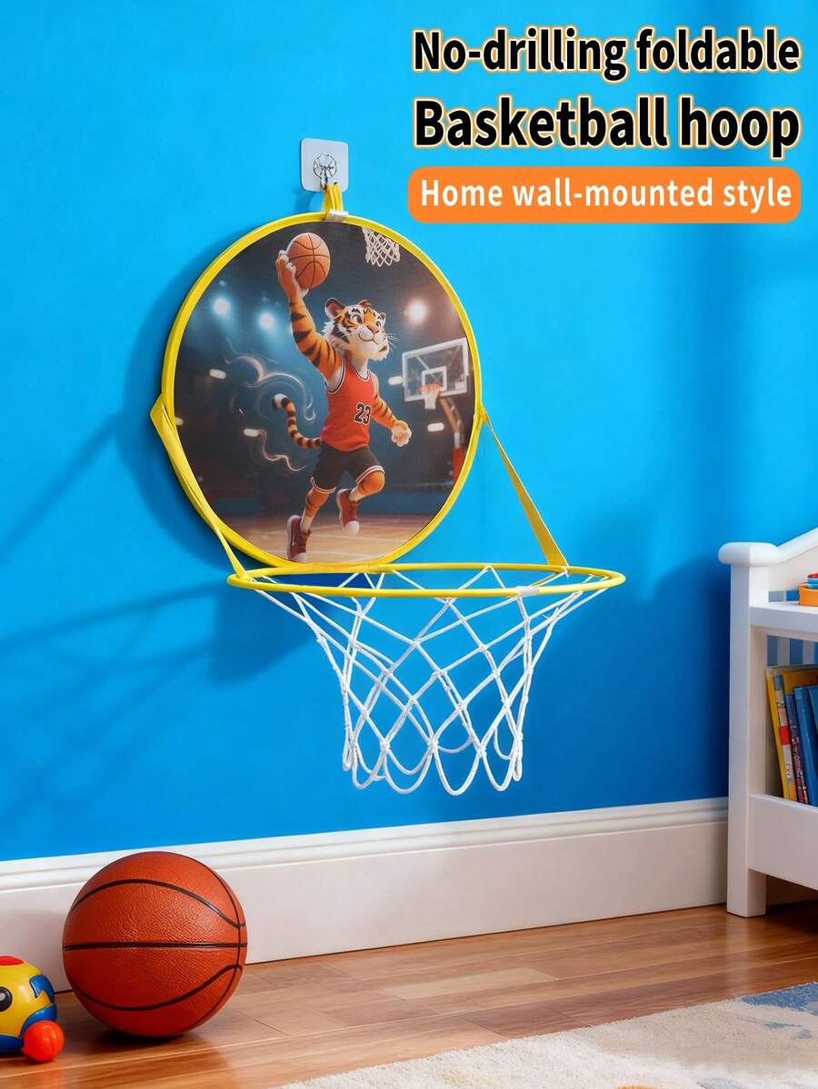 No-Drill Hanging Children's Basketball Hoop, Indoor Foldable Wall-Mounted Basketball Rim, Boys' Sports Educational Physical Training Toy, Back To School Outdoor Activity Gift, Thanksgiving Christmas Halloween Birthday Surprise Gift Set (Ball Not Included)