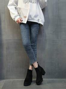 Botas de plataforma de tacón alto Chelsea elásticas negras para mujer, se pueden usar con pantalones y leggings, adecuadas para las temporadas de otoño e invierno. - Negro - Ver 8