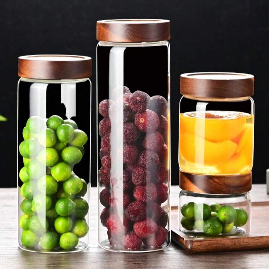 Glass Sealed Storage Jar, Airtight Canister For Tea, Coffee Beans, Comes With Rosewood Lid - Jar Only, No Coffee Beans Included - Multicolor - View 1