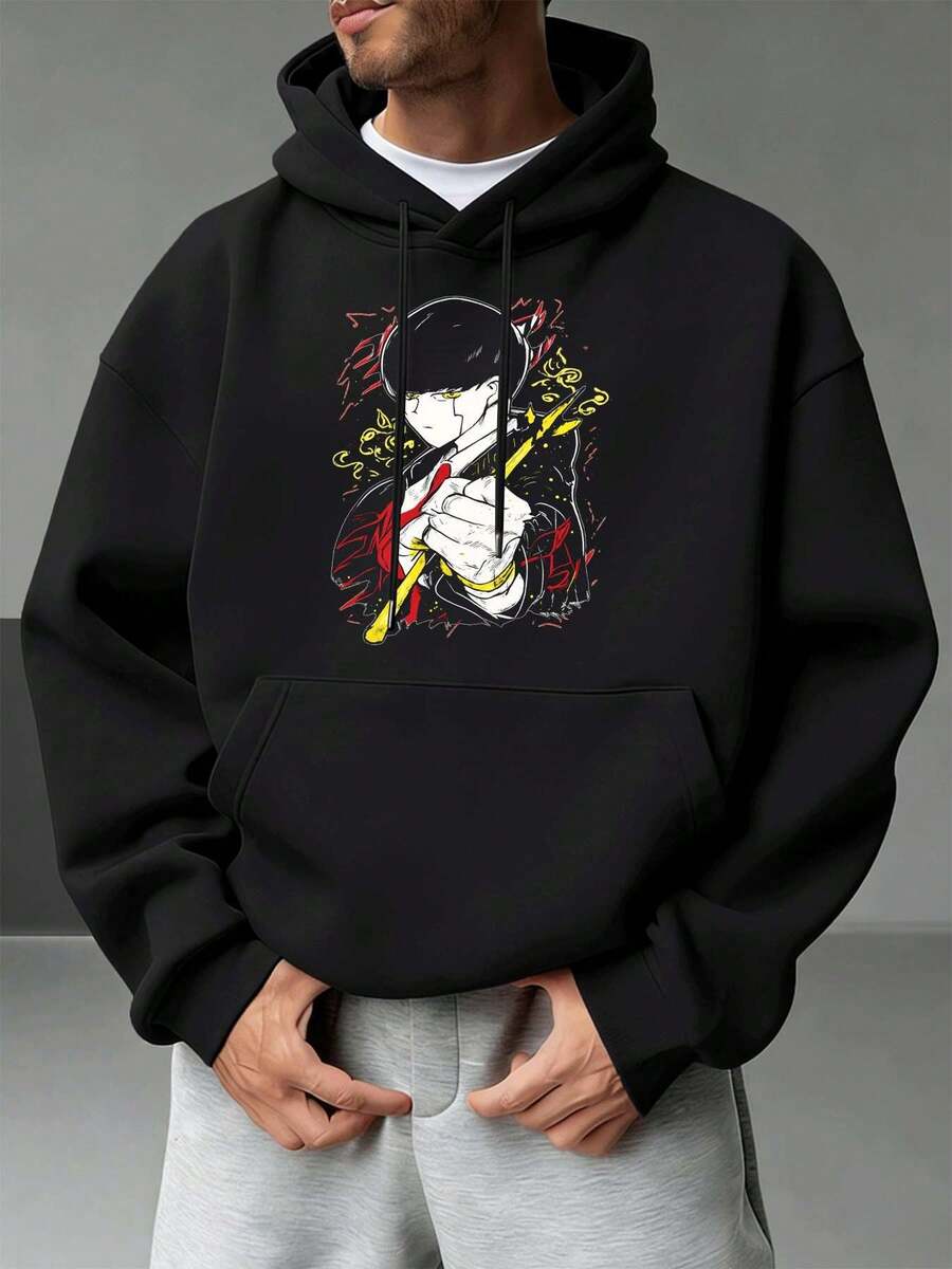 Men's Anime Graphic Hoodie, Premium Streetwear Fabric, Loose Fit, Hip-Hop Street, Comfortable, Graphic Design - màu đen - Xem 1